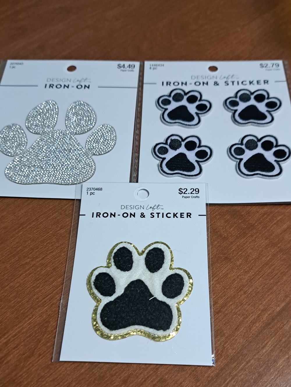Design Lofts Paw Print Iron-On & Sticker Set - Black, White, Gold, Silver